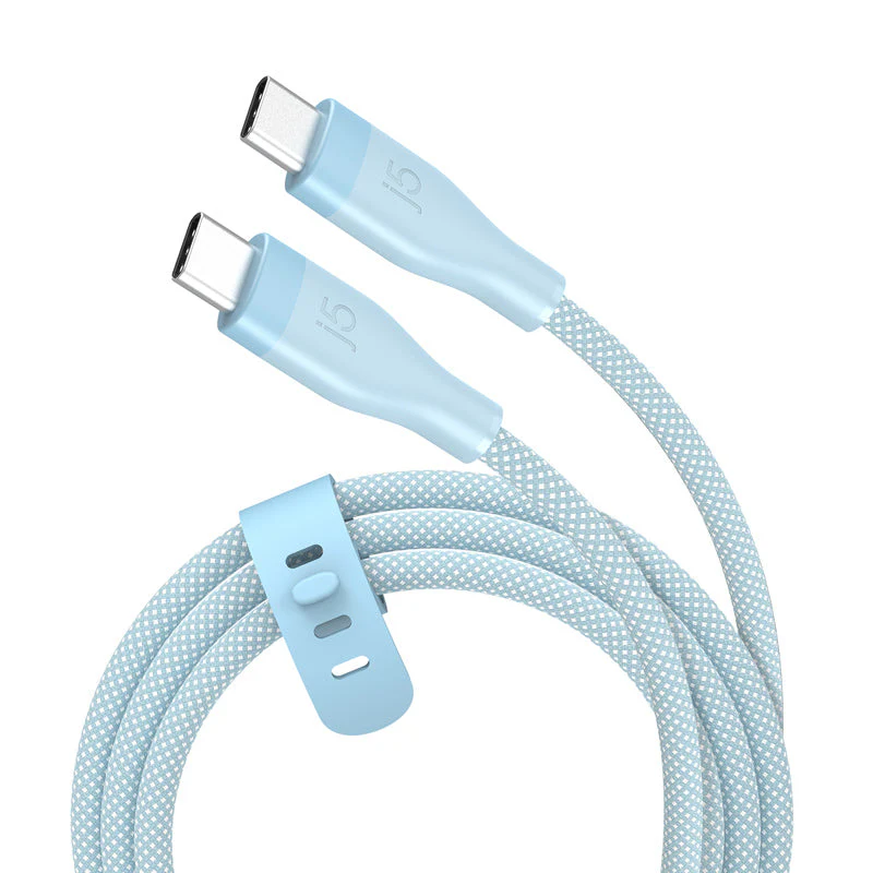 Premium Braided USB-C to USB-C Cable – 60W Fast Charge & Data Sync – Blue / Blush Pink - Image 2