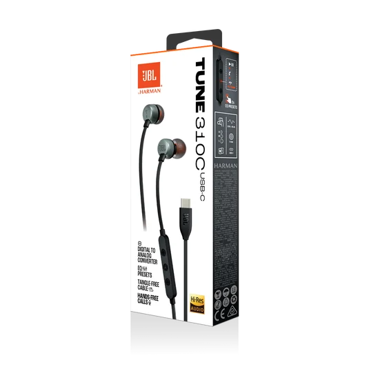 JBL Tune 310C USB-C Earphones, Tangle-Free Cable – Black - Image 2