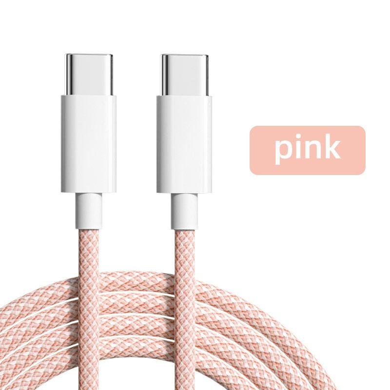 Premium Braided USB-C to USB-C Cable – 60W Fast Charge & Data Sync – Blue / Blush Pink - Image 3