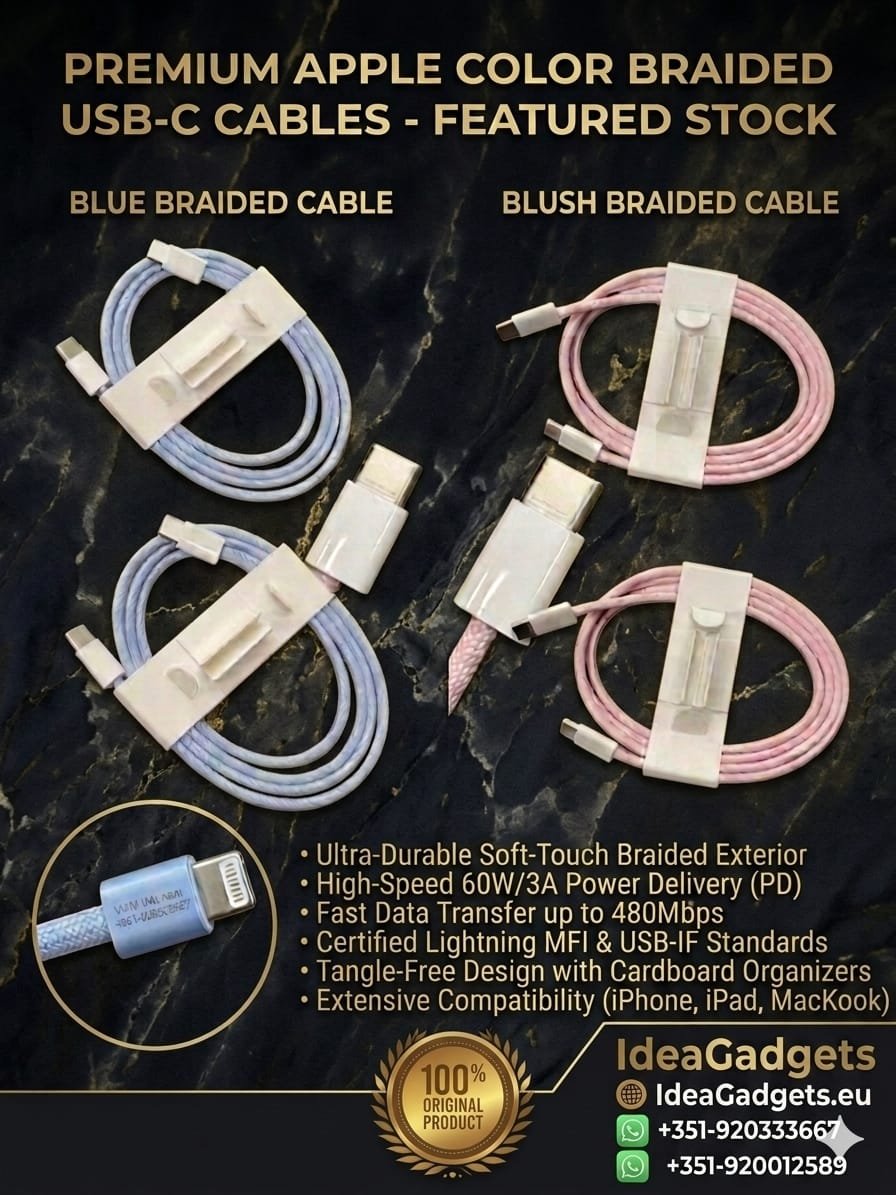 Premium Braided USB-C to USB-C Cable – 60W Fast Charge & Data Sync – Blue / Blush Pink