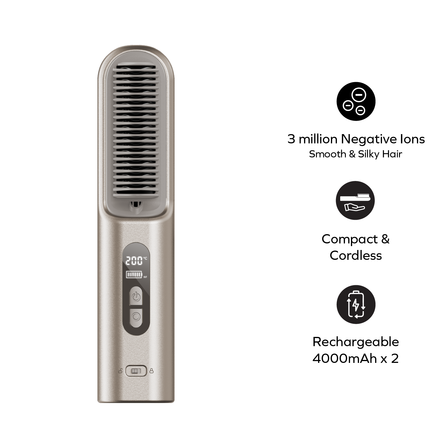 1-Care Sleek Travel Cordless Negative Ion Hair Straightening Brush - Image 3