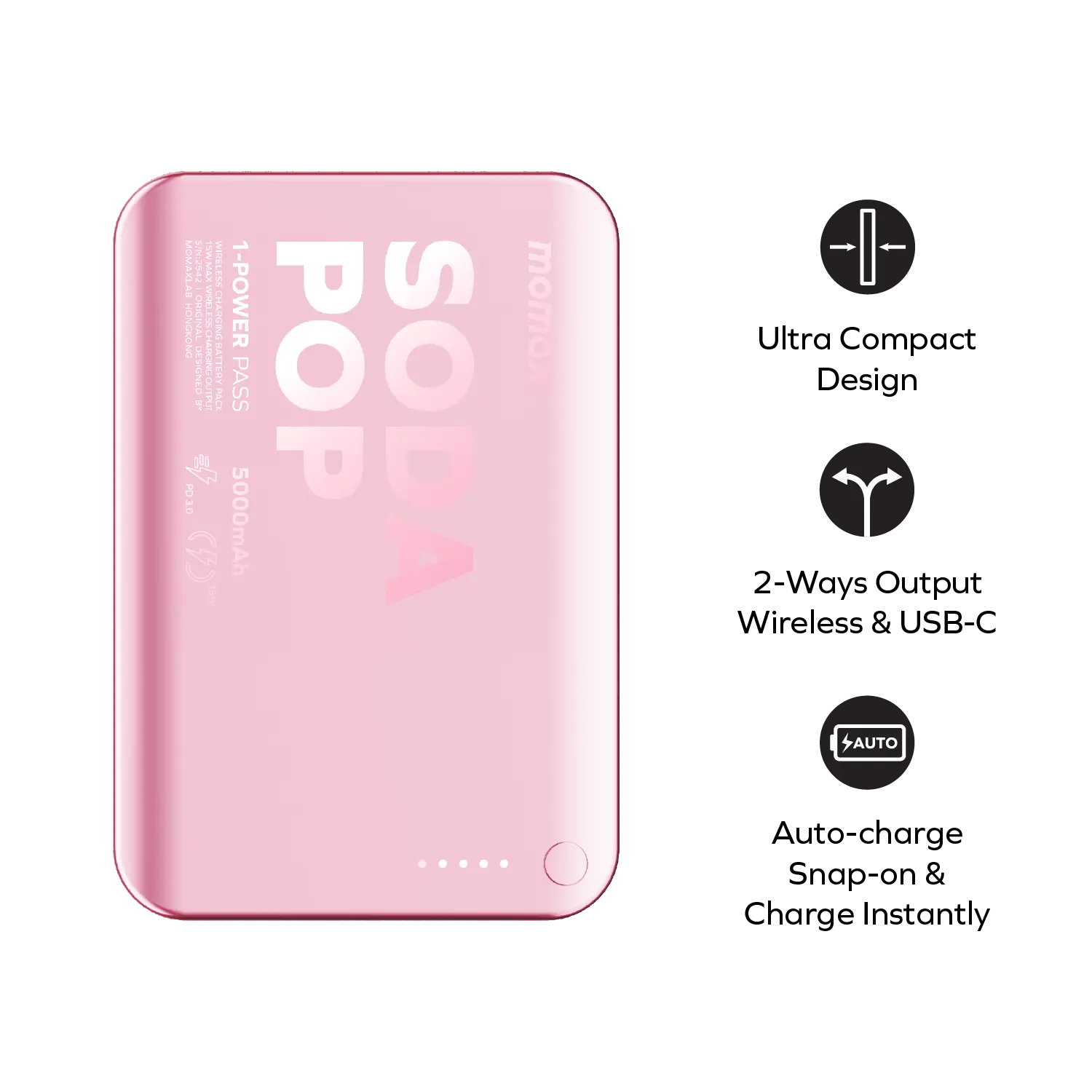 1-Power Pass 5000mAh Magnetic Wireless Charging Battery Pack - Image 7