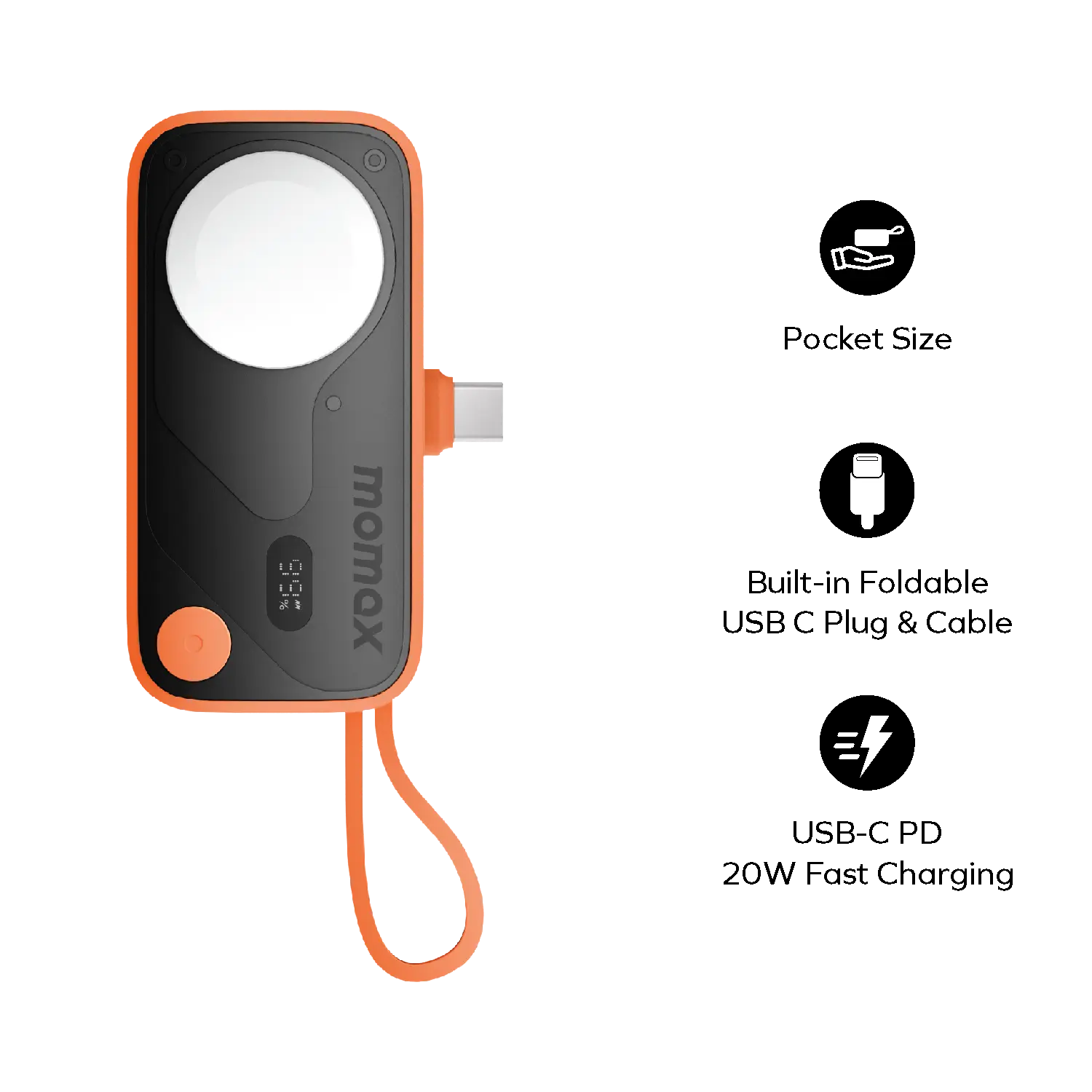 1-Power X Pro Mini⁺ 5000mAh Integrated Foldable USB-C Plug and Built-In USB-C Cable Battery Pack with Apple Watch Fast Charger - Image 5