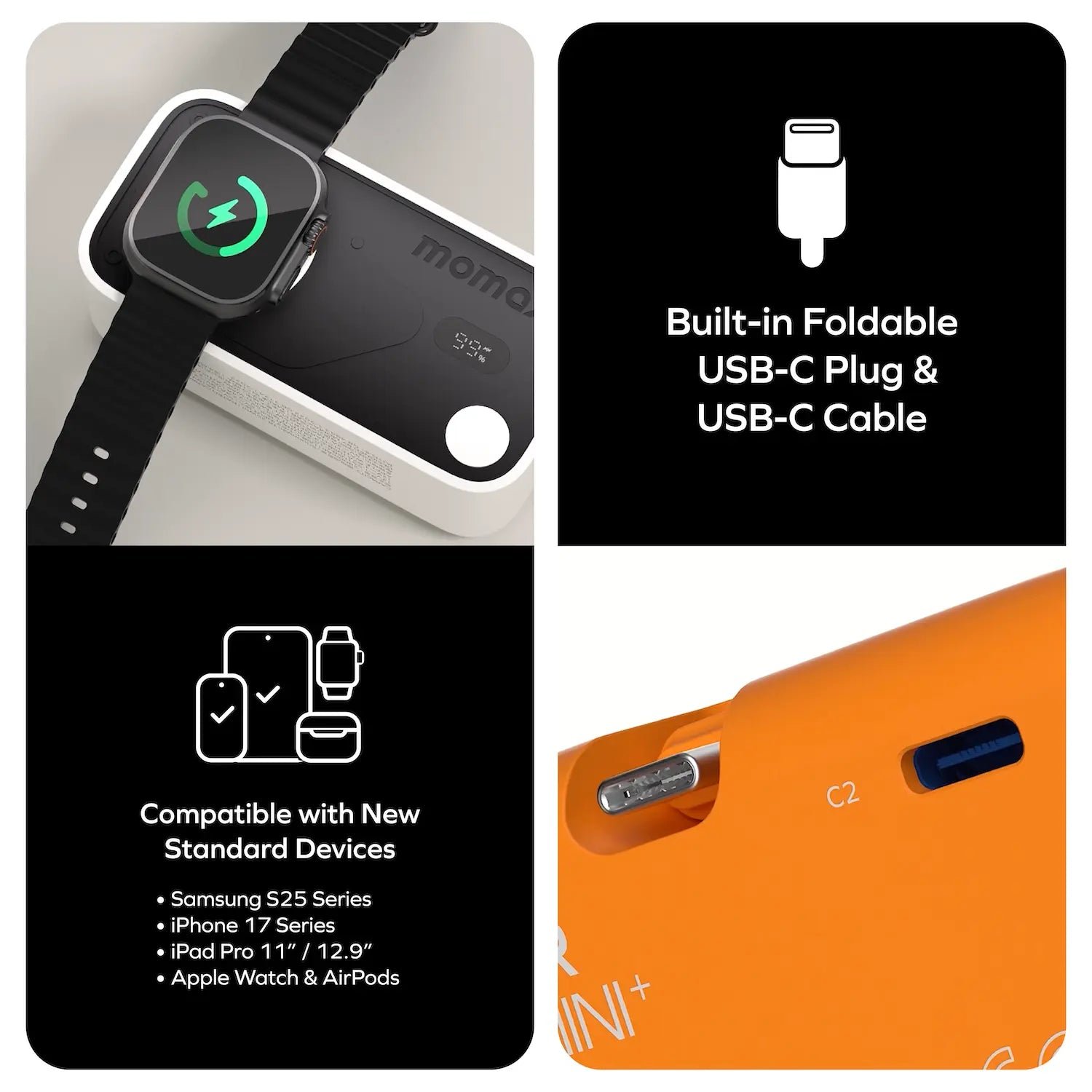 1-Power X Pro Mini⁺ 5000mAh Integrated Foldable USB-C Plug and Built-In USB-C Cable Battery Pack with Apple Watch Fast Charger - Image 8