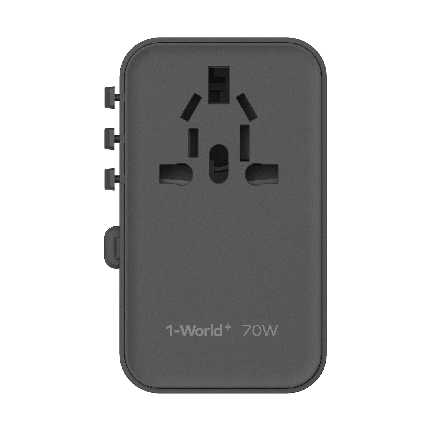 1-World+ 3-Port Travel GaN Charger With Built-in USB-C Cable 70W - Image 2