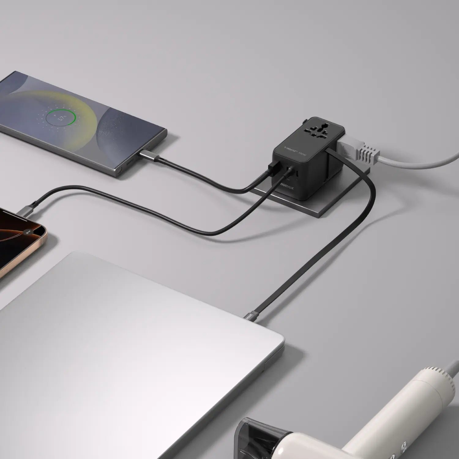 1-World²⁺ 4-Port Mini Universal Travel GaN Charger with Built-In Retractable Cable 100W with Dual AC - Image 11
