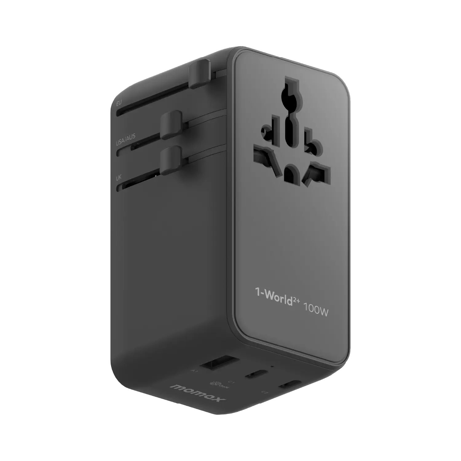 1-World²⁺ 4-Port Mini Universal Travel GaN Charger with Built-In Retractable Cable 100W with Dual AC - Image 2