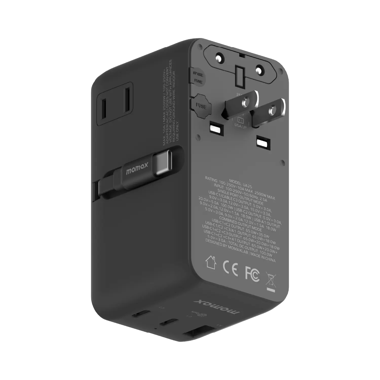 1-World²⁺ 4-Port Mini Universal Travel GaN Charger with Built-In Retractable Cable 100W with Dual AC - Image 13