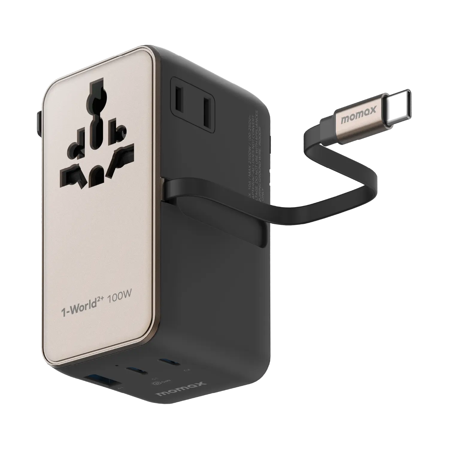 1-World²⁺ 4-Port Mini Universal Travel GaN Charger with Built-In Retractable Cable 100W with Dual AC - Image 3
