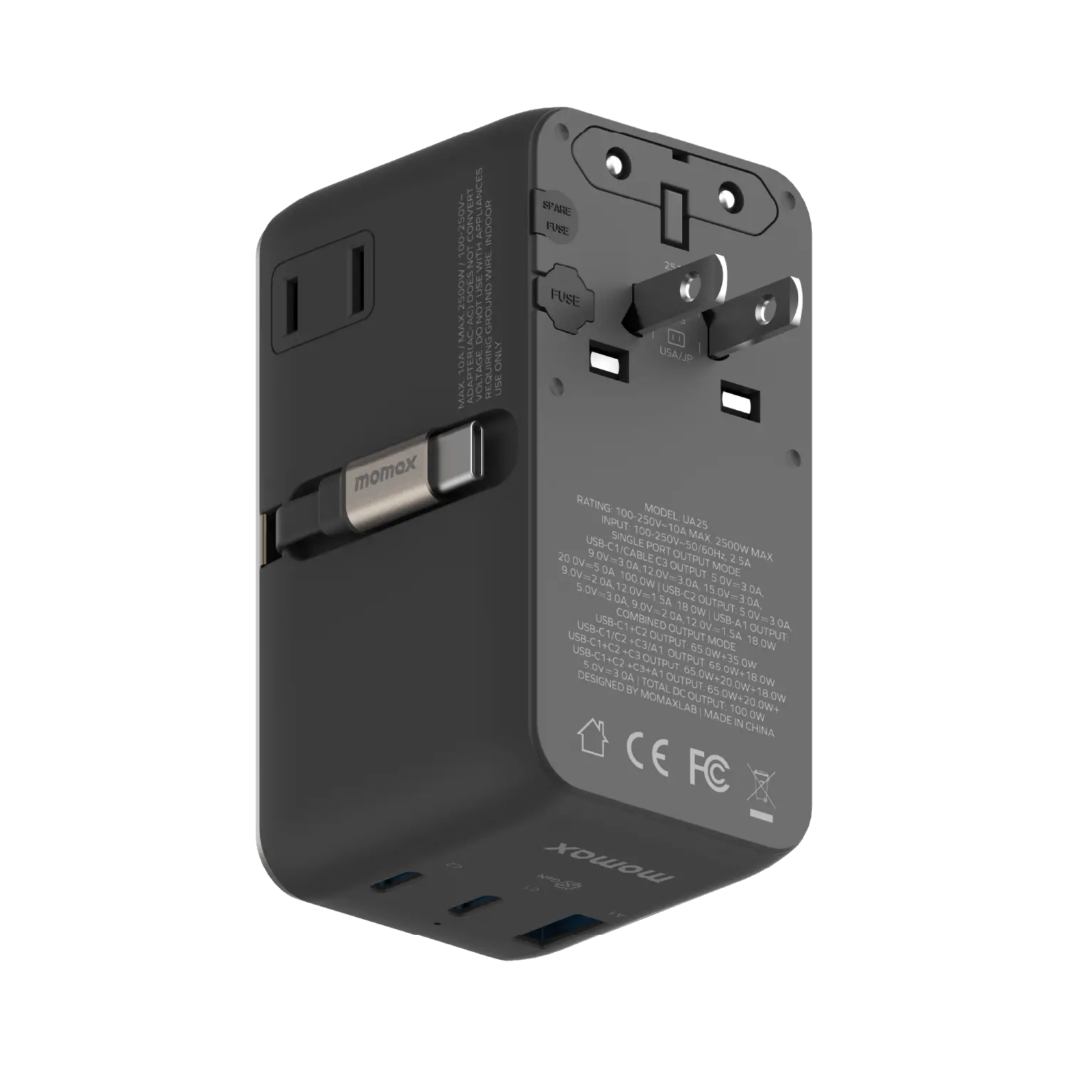 1-World²⁺ 4-Port Mini Universal Travel GaN Charger with Built-In Retractable Cable 100W with Dual AC - Image 16