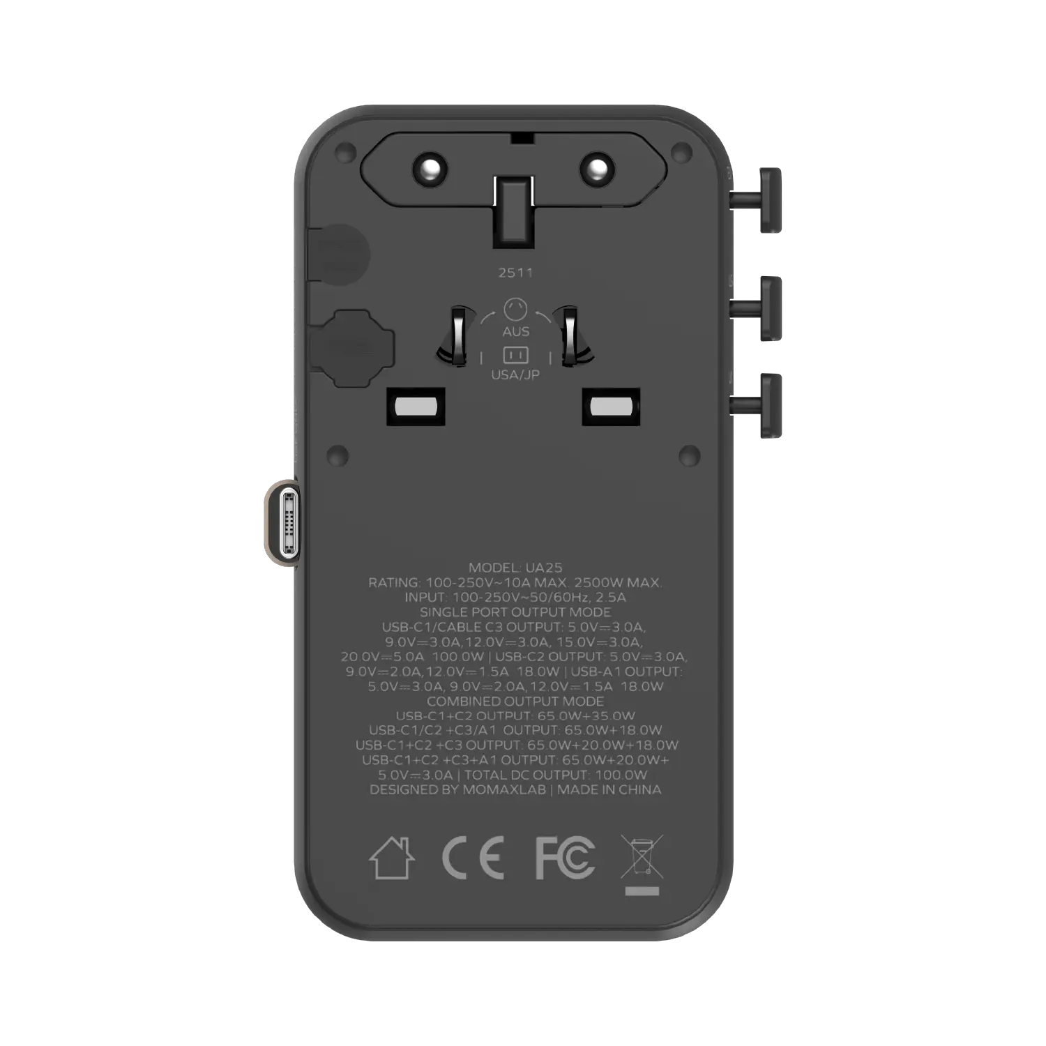 1-World²⁺ 4-Port Mini Universal Travel GaN Charger with Built-In Retractable Cable 100W with Dual AC - Image 17