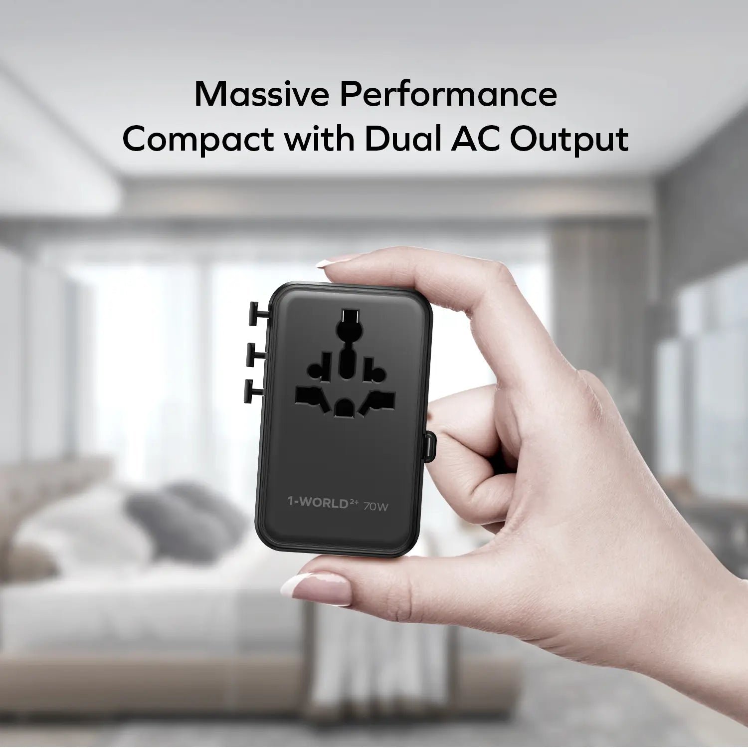 1-World²⁺
70W 3-Port Dual AC Travel Adapter with Built-In Retractable Cable - Image 11