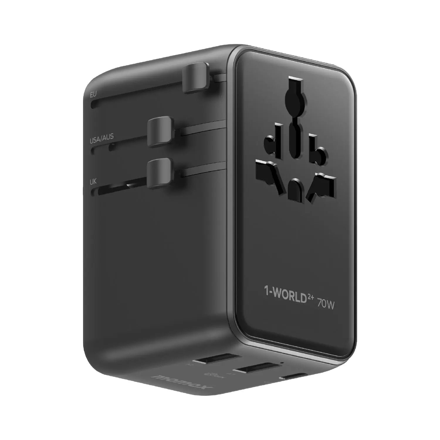 1-World²⁺
70W 3-Port Dual AC Travel Adapter with Built-In Retractable Cable - Image 2