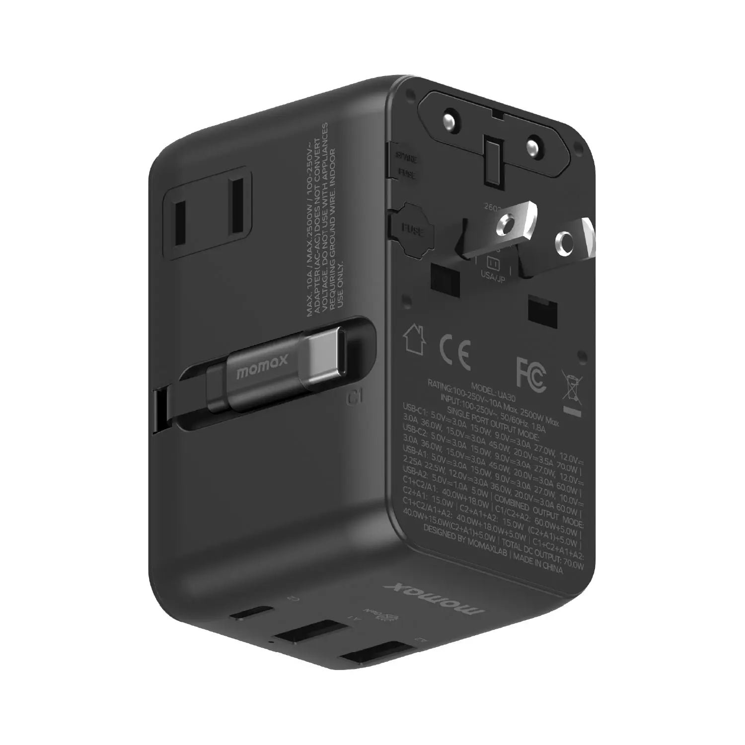 1-World²⁺
70W 3-Port Dual AC Travel Adapter with Built-In Retractable Cable - Image 13
