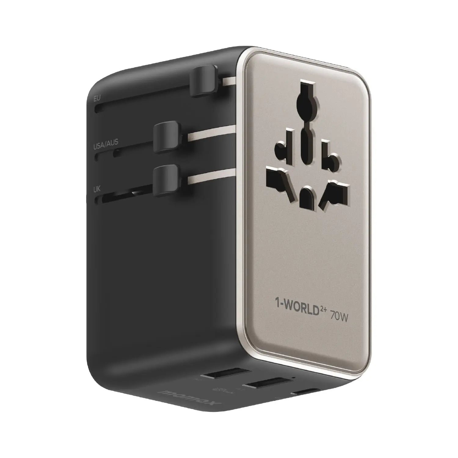 1-World²⁺
70W 3-Port Dual AC Travel Adapter with Built-In Retractable Cable - Image 4
