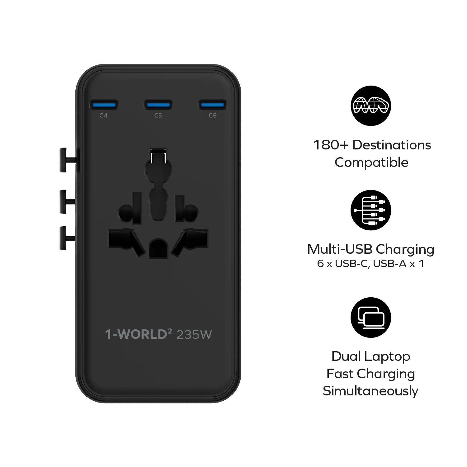 1-World² Dreamer 235 7-Port Dual AC Travel Adapter - Image 3