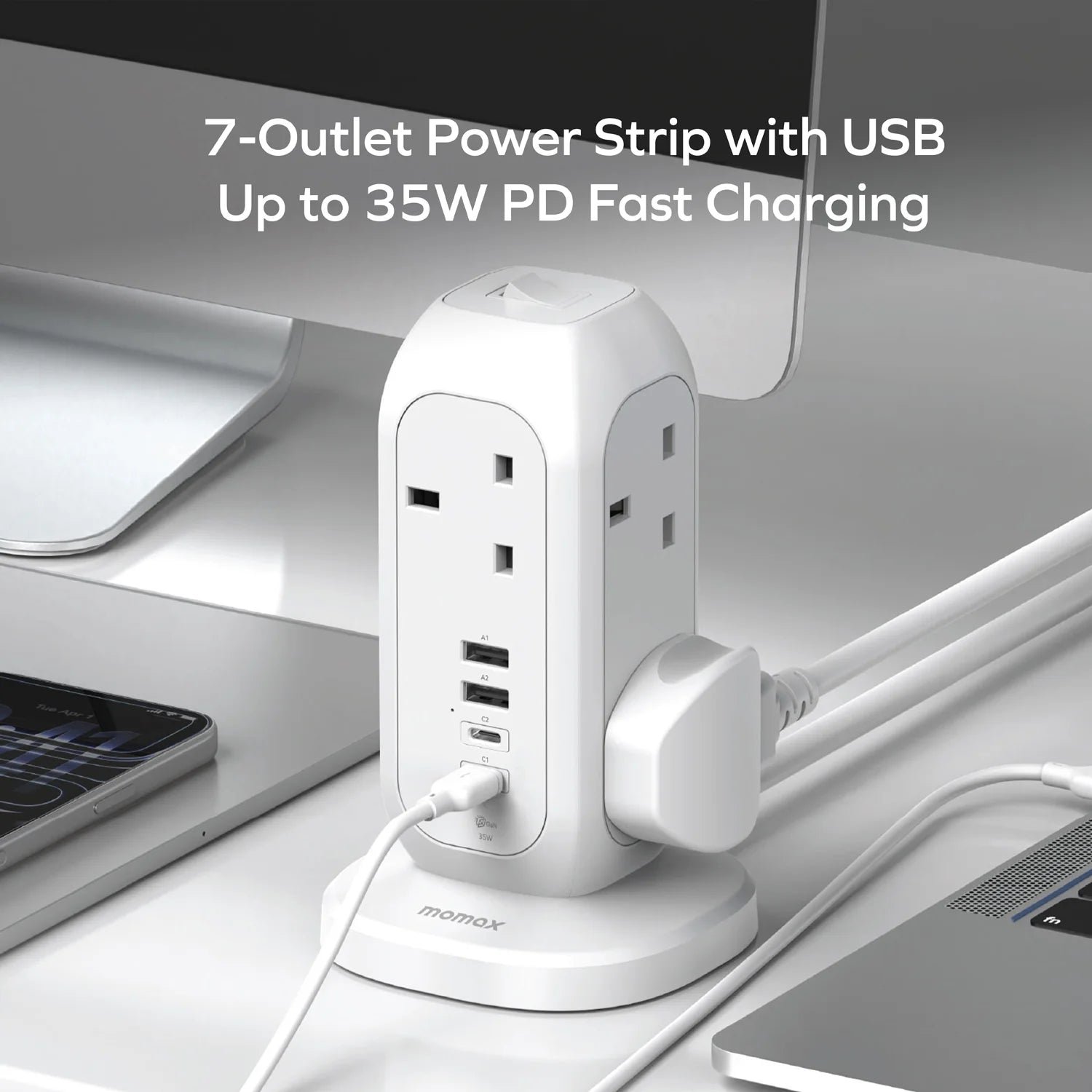 1-Plug 7-Outlet Power Strip With USB (PD 35W) - Image 6