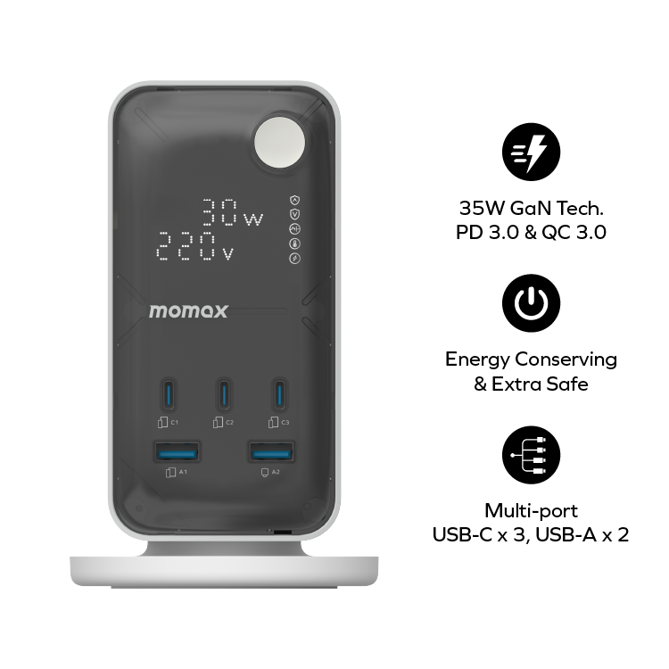 1-Charge Work Flow 6-Outlet GaN Power Tower 35W with USB Ports - Image 2
